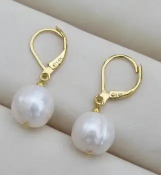 

NEW PERFECT 11x12mm AAA+ drop white south sea pearl earring 14k/20
