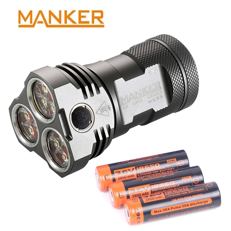 Светодиодный фонарик Manker MK34 8000 люмен 12x Cree XPG3 / 6500LM Nichia 219B 219C LED + 3x High Drain 2600 мАч 18650