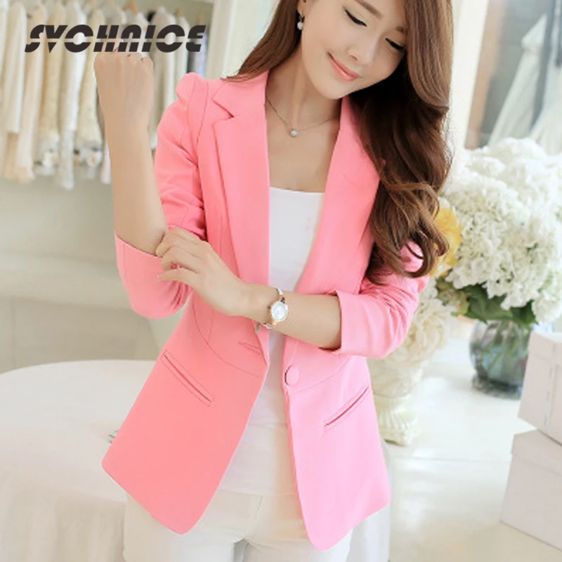 Pink Blazer Mujer 2018 Women Jacket Blazer Office Work
