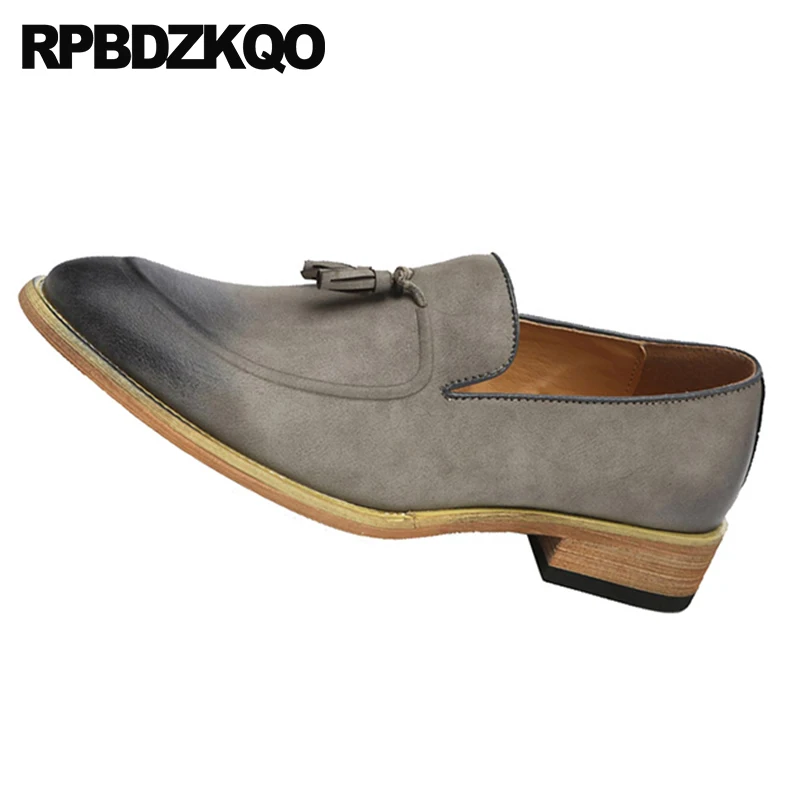 Punta Zapatos Retro Hombres Casuales Estilo Cepillo 2018 brown Mocasines En Slip De azul Negro Primavera Pie Del Gamuza gris Cuero Azul Dedo Borla Oxford Británico Los dRqpOxPwT