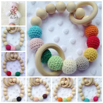 

2018 Baby Teether Teething Color Ball Ring Wood Ring Teething Ring Training Toothbrushes Natural Wood Beads Toys for Baby Smooth