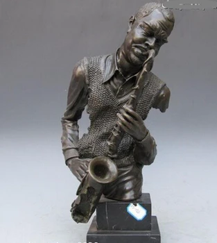 

bi001862 16 Africa Superb Art Pure Bronze Copper Carved sax saxophone Man Statue