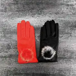 1 пара дамы осень зима утолщение теплые перчатки для катания на велосипеде модели Кашемир кролика волосы мяч сенсорный экран перчатки