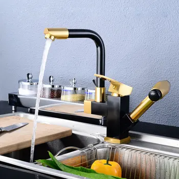 

2 Color kitchen Faucets black&Gold Flexiable kitchen water sink Faucets mixer tap rotatable kitchen pull out water mixer Faucets