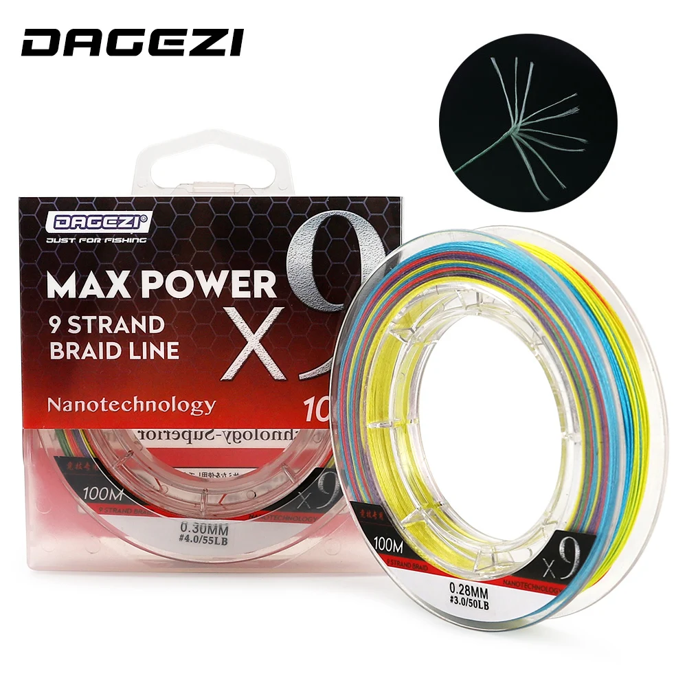 

DAGEZI 9 Strand Weaves 100M PE Braided Fishing Line 25-100LB Super Strong Multifilament Fishing Lines For carp fishing