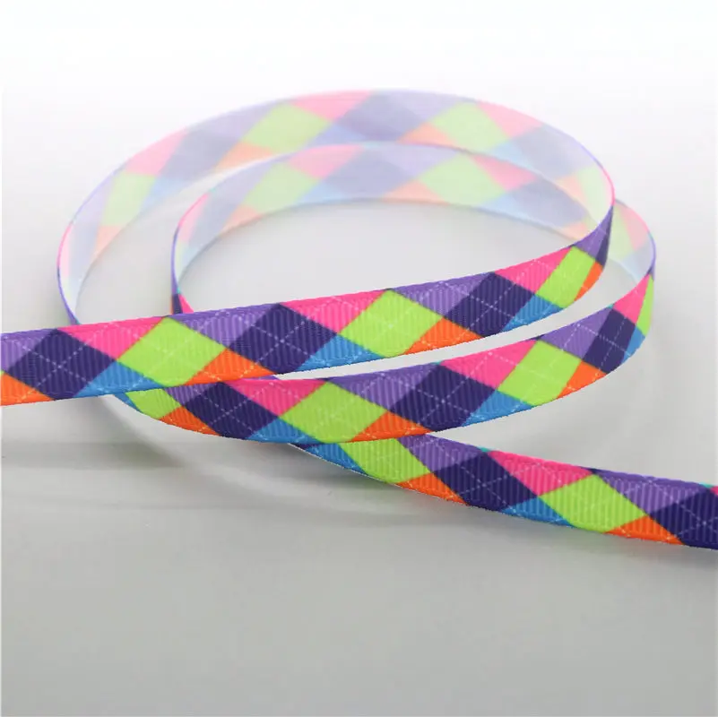 DUWES 3/8 ''50 ярдов цвета в полоску плед Печатный Grosgrain ленточный аксессуар hairbow головной убор DIY украшения OEM 9 мм D1086