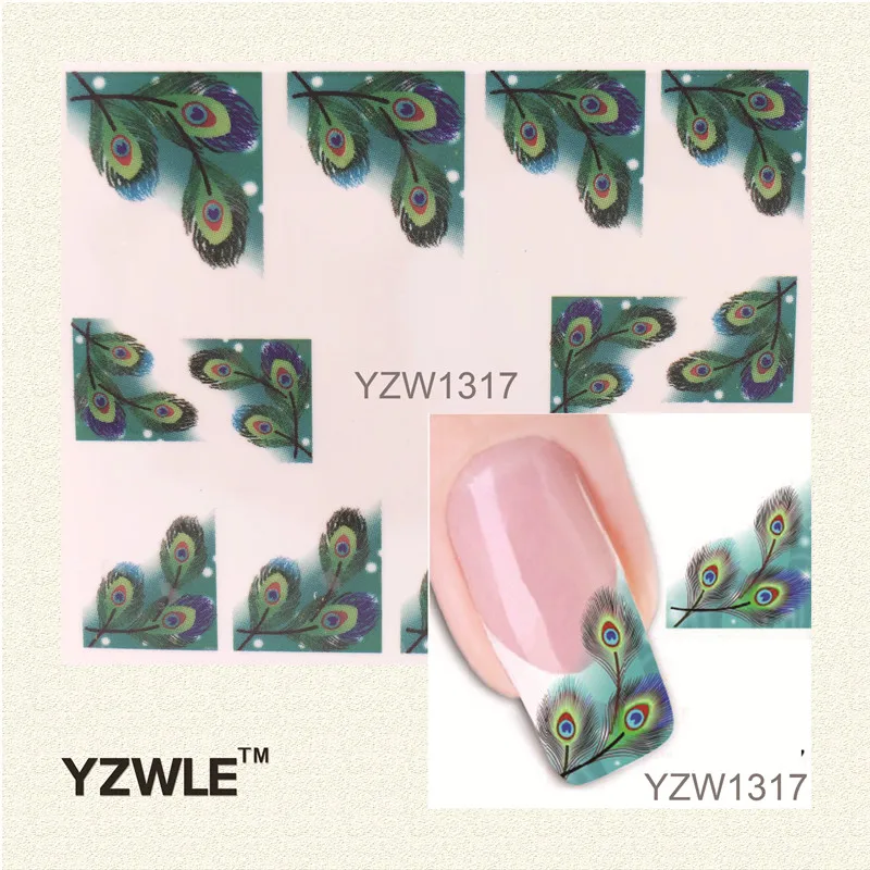 

YZWLE Nail Style Watermark Nail Art sticker 3D Design Cute Green Feather, Water Transferrt Stic(YZW1317)