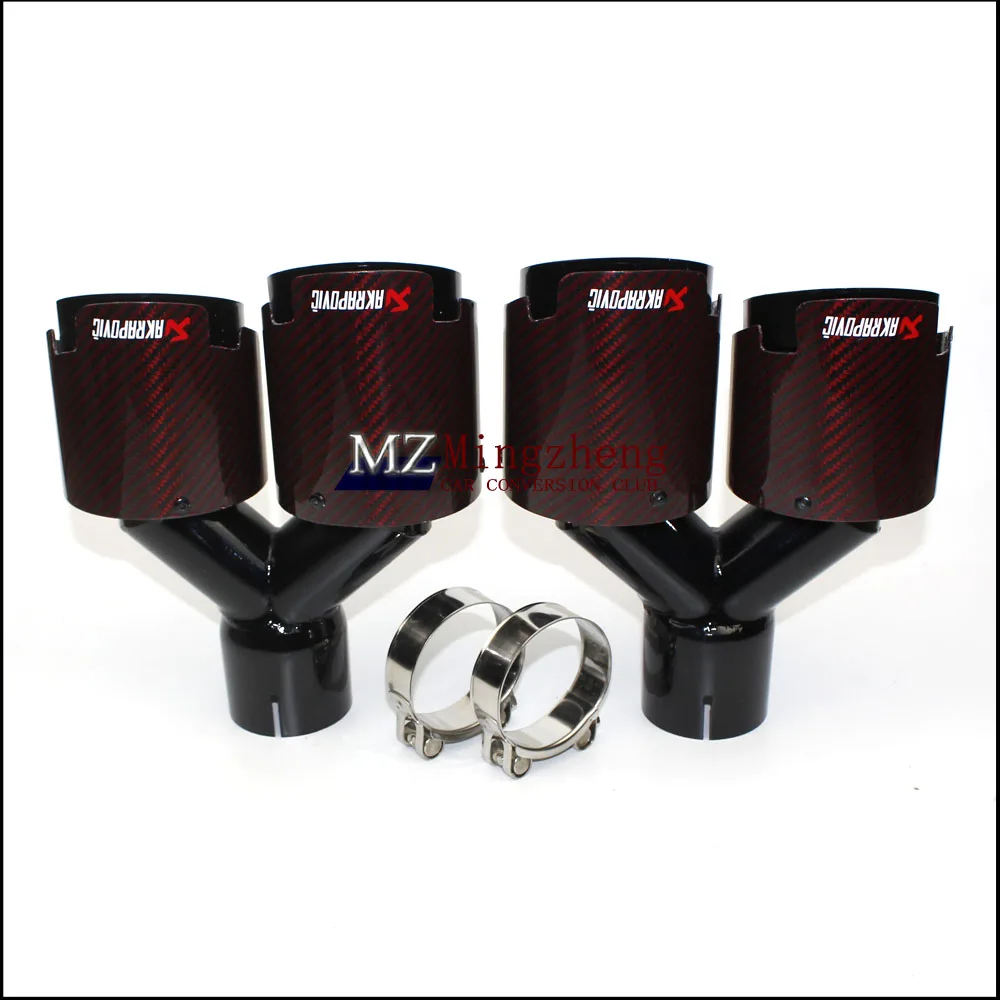 

Car exhaust pipe Y Model Akrapovic Carbon Exhausts Dual End Tips for BMW BENZ AUDI Exhaust Dual Muffler Pipes Tail Tips red