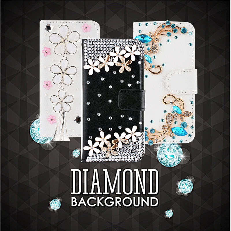 

For Samsung Galaxy Grand Prime G530 Flip Leather Cover Pearl Book Case For Samsung Note 4 3D Rhinestone Case Bow Diamond Cover