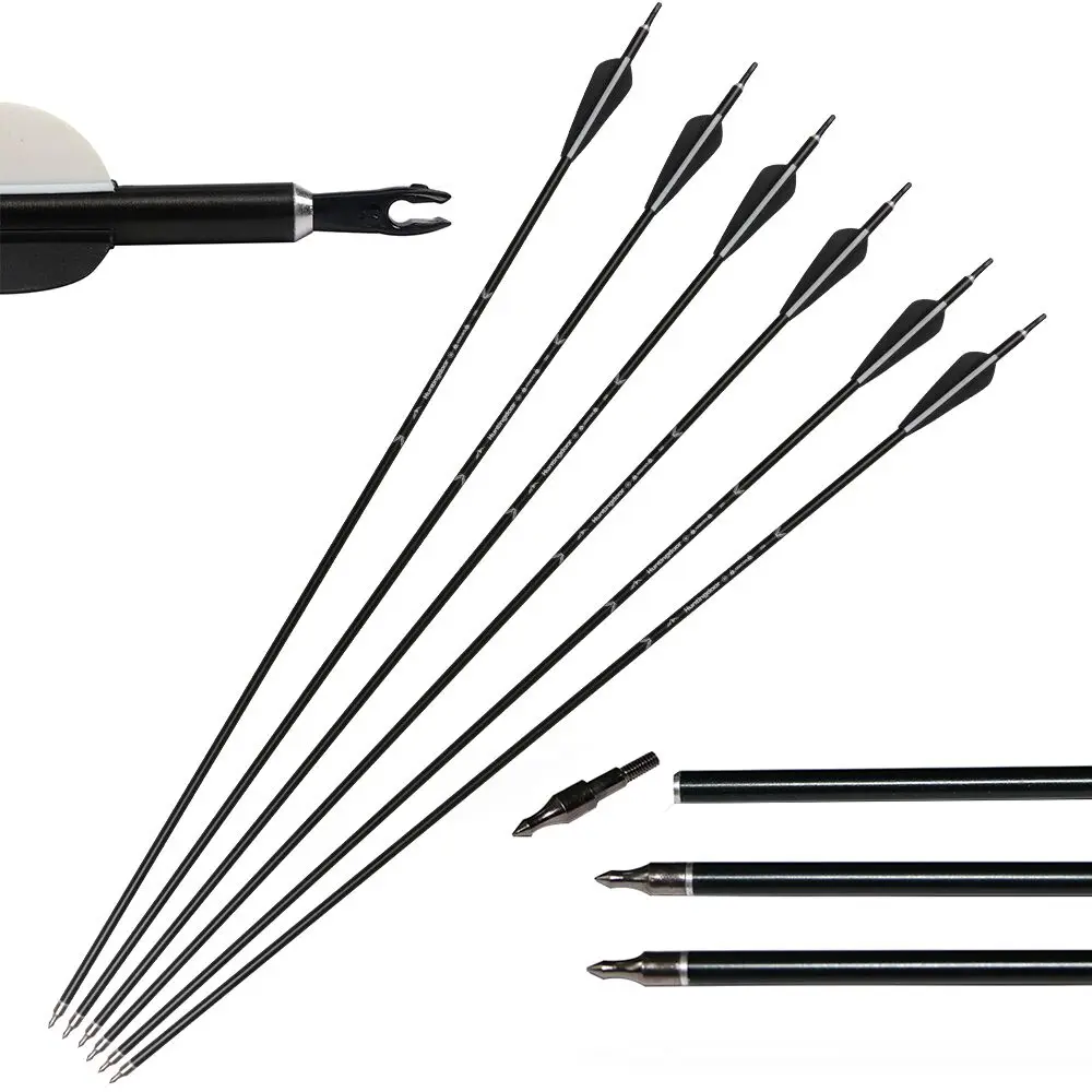 

6pcs 12 pcs/lot 31" Archery Aluminum Arrows Spine 550 Black and White Color for Recurve/Compound Bows Hunting or Shooting