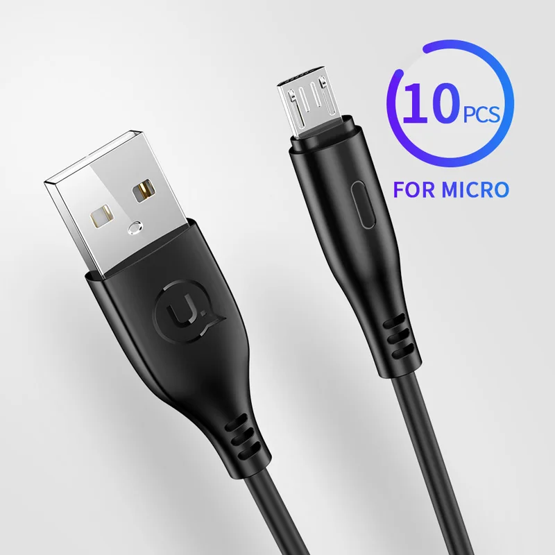 USAMS 10 шт/много микро USB кабель 1 м/2 м 2A кабель передачи данных для быстрой зарядки кабель синхронизации микро данных для samsung Xiaomi Android Microusb - Цвет: Black Micro USB