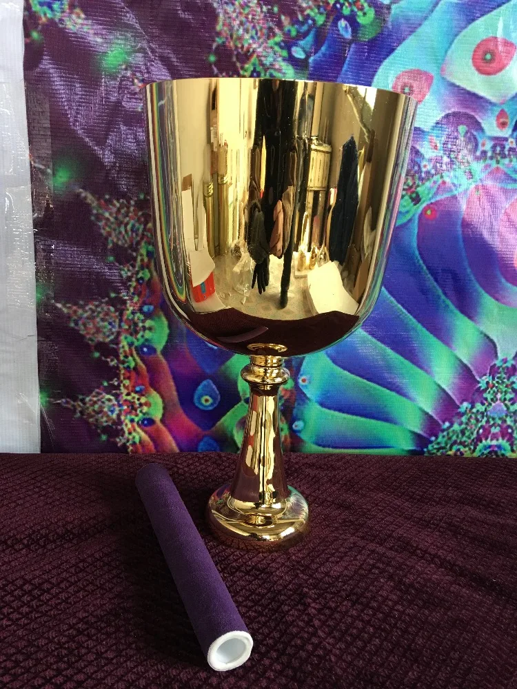 

pure gold crystal singing chalice with perfect D# Adrenals chakras or E Solar Plexus chakras