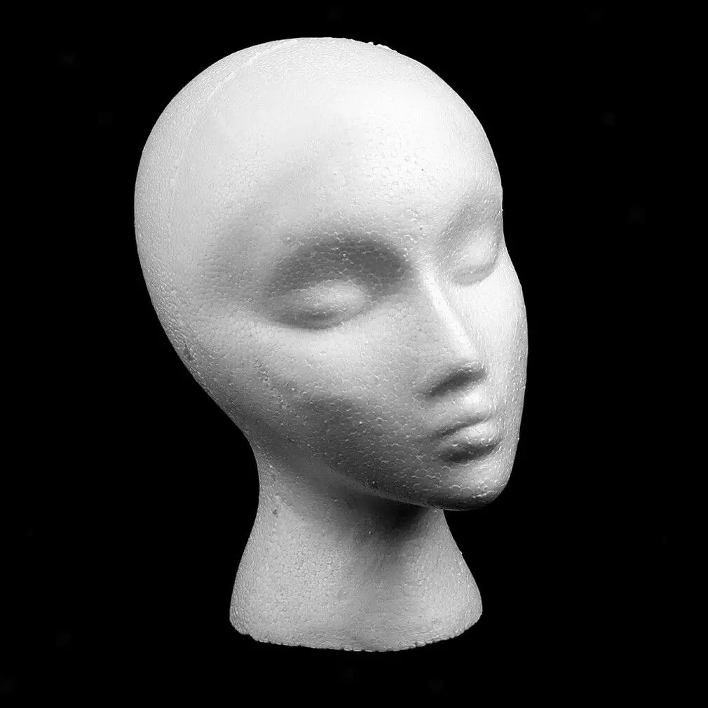 Female White Deflection Head Polystyrene Styrofoam Foam Head Model Stand Wig Hair Hat Headset Mannequin Head Display Stand Rack