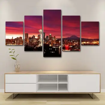 

5 Piece HD Prints City Night Landscape Posters Wall Canvas Art Sunset Glow Painting Wall Pictures for Bedroom Home Decor Quadro