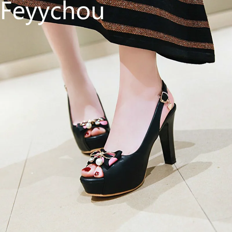 

Women's Sandals Super High Heel Buckle Peep Toe Thick Heel Platform Pearl Butterfly-knot 2019 New Sexy Fashion Sweet Party Pink