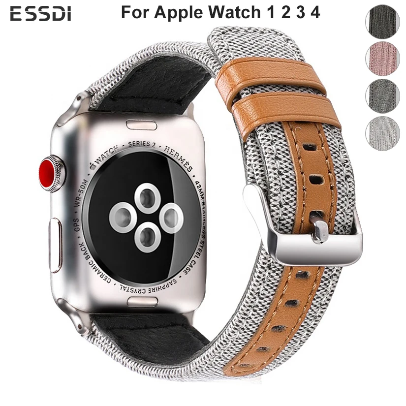 

Essidi High Quality Watch Strap For Apple Watch Series 4 3 2 1 Smart Bracelet 38 40 42 44MM Nylon Leather Wrist Band For iwatch