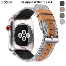 Essidi Leather Nylon Strap For Apple Watch 1 2 3 4 38mm 42mm Smart Bracelet Strap For Iwatch 1 2 3 4 Band Loop 40mm 44mm