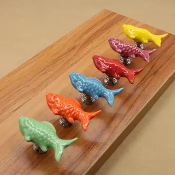 

fish shape novelty alloy Ceramic cabinet drawer handles, home furniture hardware pullers