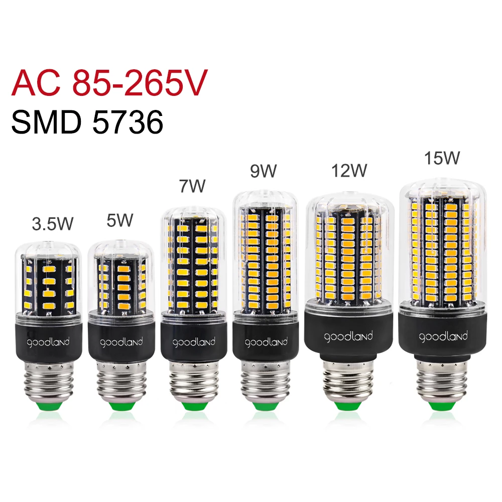 Светодиодный светильник SMD5736 более яркий 5730 E27 Светодиодный светильник Smart IC 3,5 Вт 5 Вт 7 Вт 9 Вт 12 Вт 15 Вт 20 Вт светодиодный лампа переменного тока в виде кукурузы 110 В 220 В без мерцания ампулы