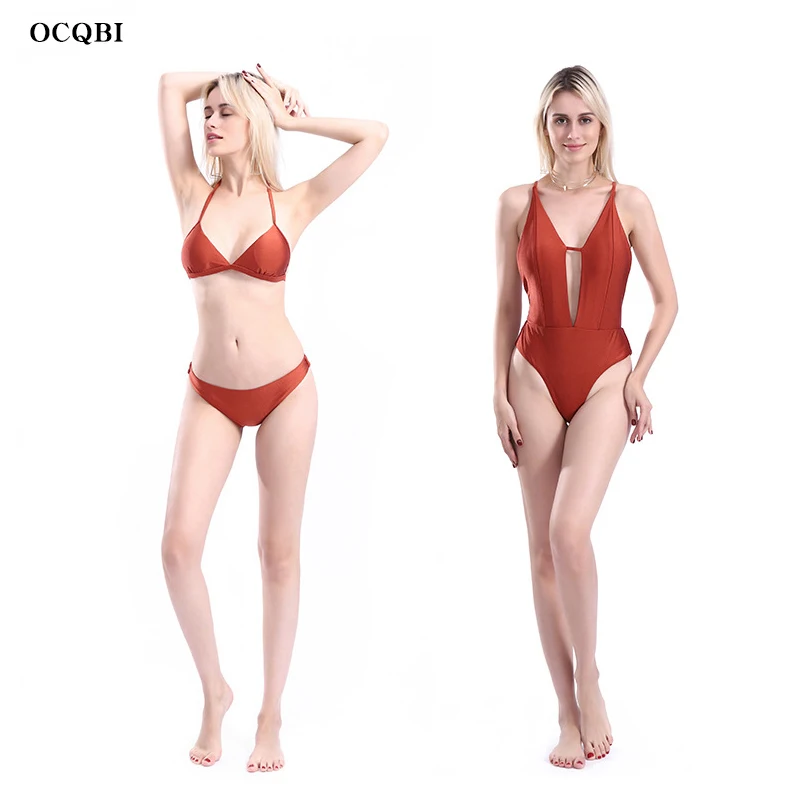 

2019 Bikini Sets Women Swimsuit suit for High Waist Halter Bathing Suit Sexy Swimwear Push Up Bathing suit Solid color Biquini