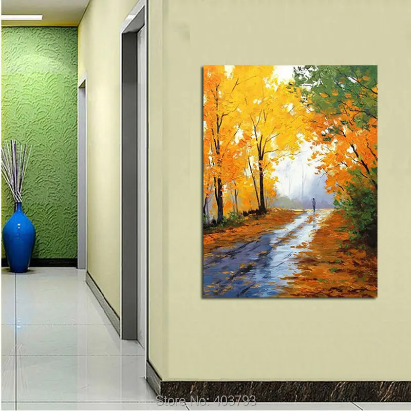 

Barocco Christmas Gift Modern Abstract Landscape Oil Painting On Canvas Autumn Trees And Yellow Leaves Landscape Paintings