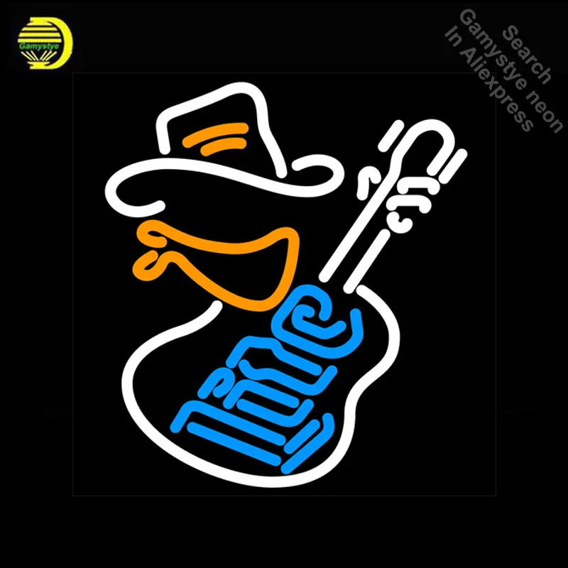 Miller Lite Cowboy Guitar Neon Bulb 