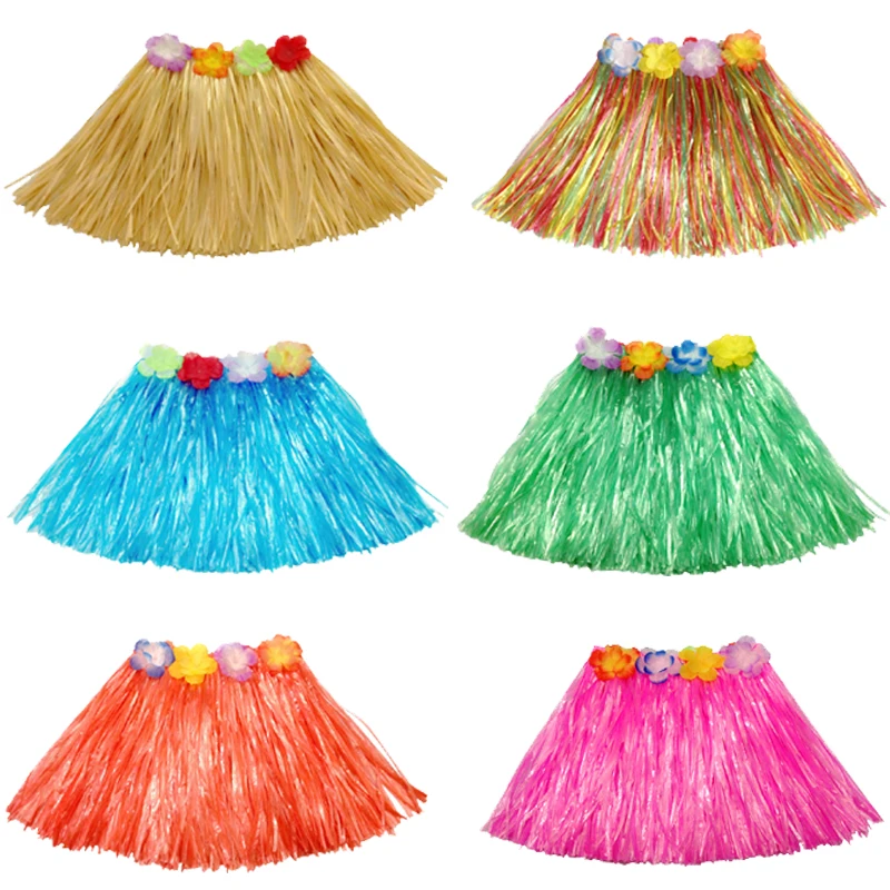 

KTLPARTY 30CM Length Girls Hula Skirt Double Decker Thickening Hula Dresses Girls Hawaii Party Costume