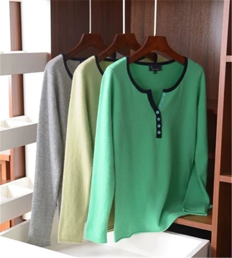  pure cashmere knit women fashion buckle Oneck pullover sweater M-L retail wholesale