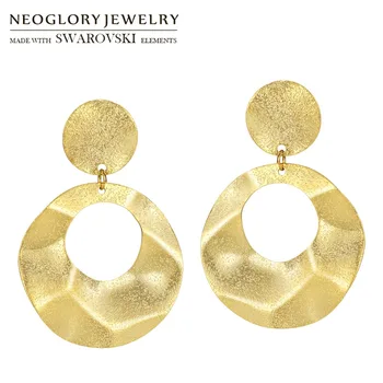 

Neoglory Copper Big Round Pieces Drop Long Earrings Elegant Geometric Yellow Color Design For Fashion Dress Party Lady Sale