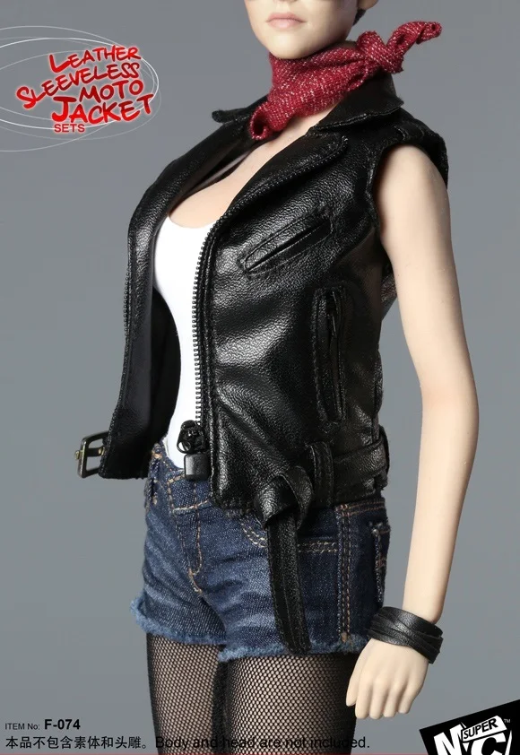 Supermctoys F-074 1/6th женский кожаный без рукавов байкерская куртка комплекты для детей возрастом от 12 дюймов Phicen Jiaoudoll Коллекционные фигурки "сделай сам"