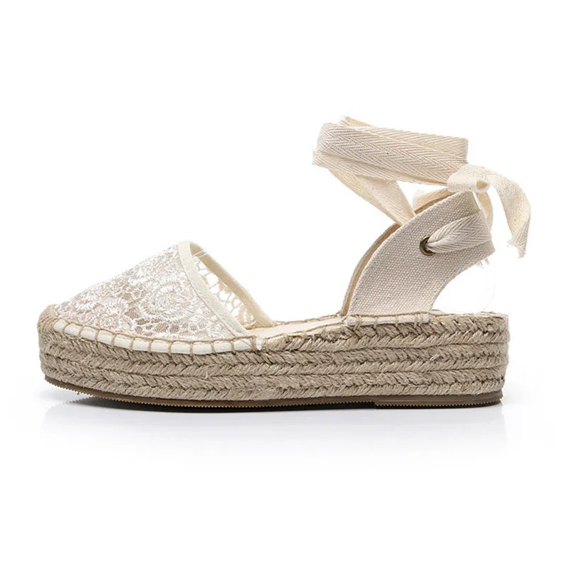 Summer Black Striped Wedge Espadrilles Women Sandals Closed Toe Lace Gladiator Sandal Women Casual Lace Up Women Platform Sandal (19)