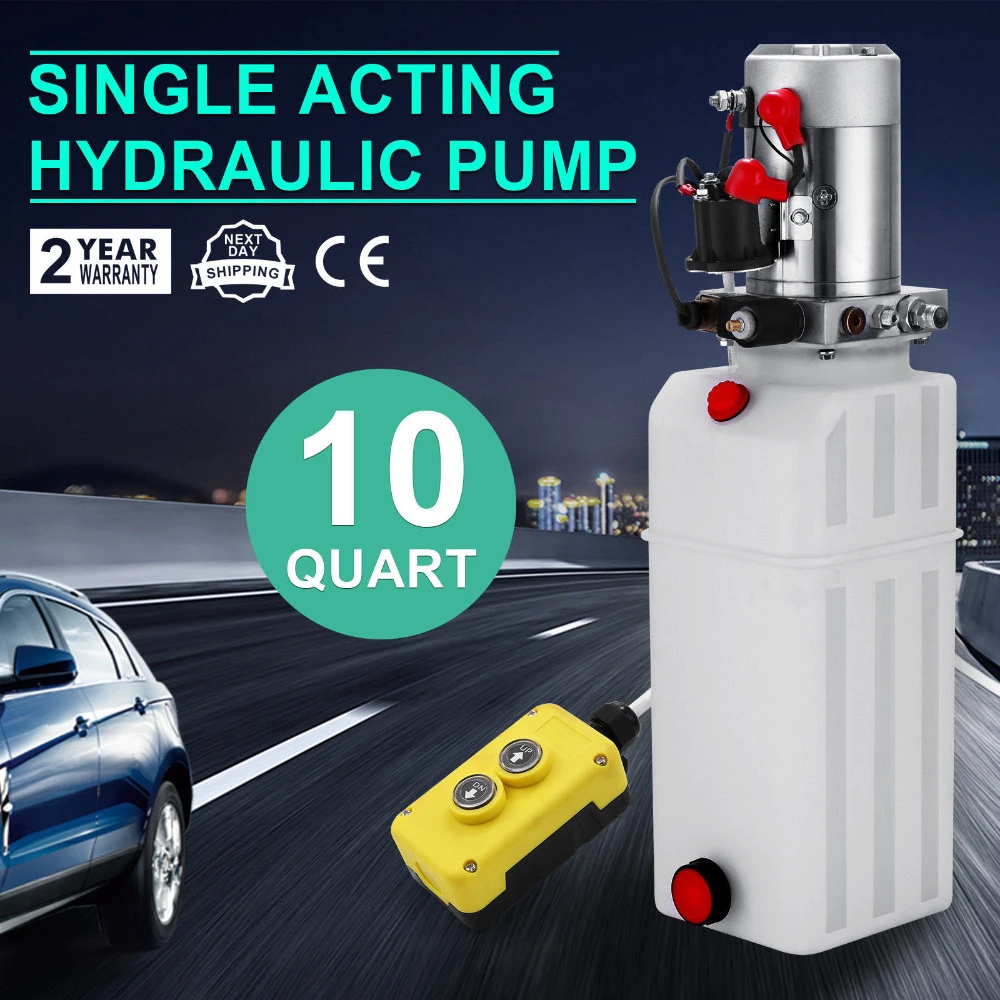 12V 4 Quart Pompe Hydraulique Groupe Unité De Puissance Levage Single Acting