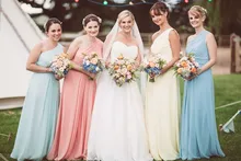 2017 Cheap Elegant Bridesmaid Dress A-line One Shoulder Chiffon New Arrival Long Mismatch Bridesmaid Dresses