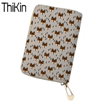 

THIKIN Card Holders for Credit Card Women Foxes Printing PU Leather Card Wallet Ladies Clutch Business Card&ID Cases Zipper Girl