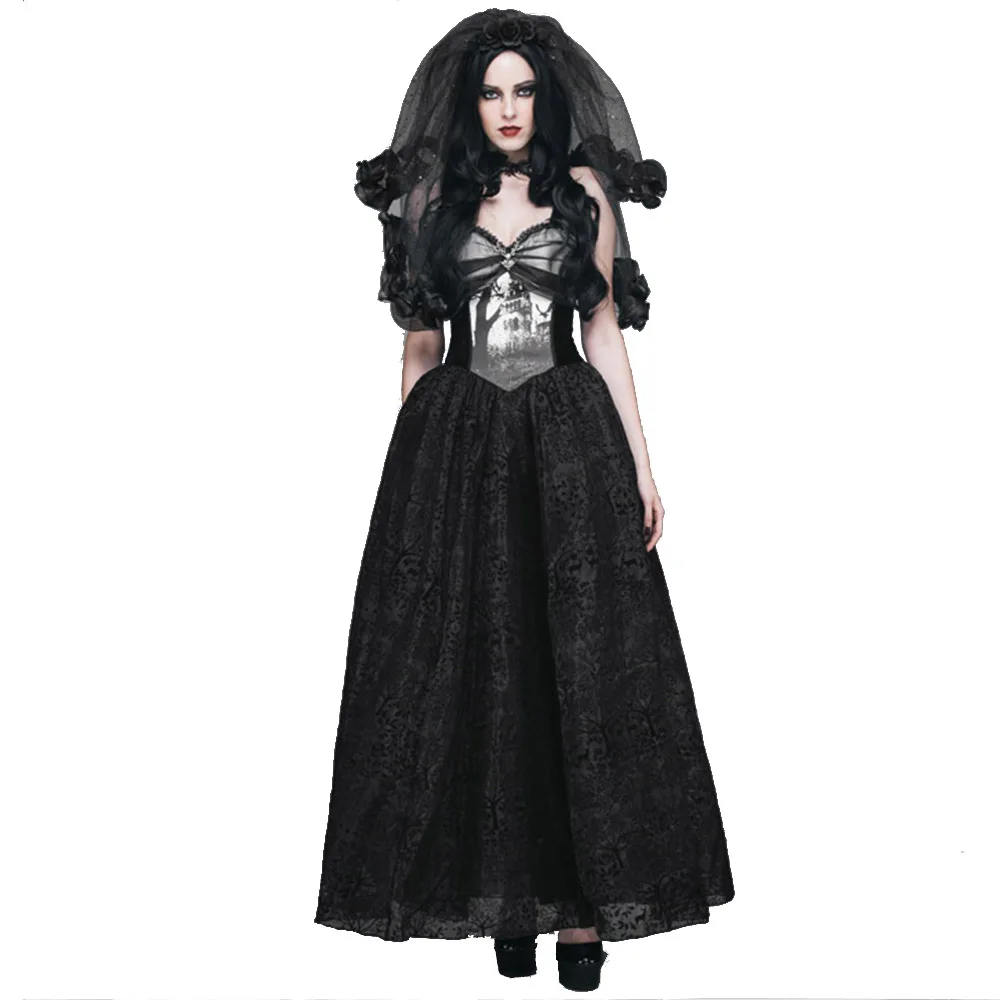 Готическое вечернее платье на бретельках спагетти бальное без рукавов в стиле