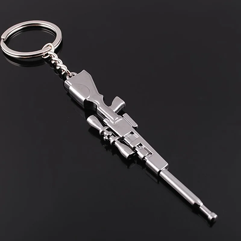 Sniper Rifle Key Chains Gun Silver Plated Ring Weapon Keychain Keyring