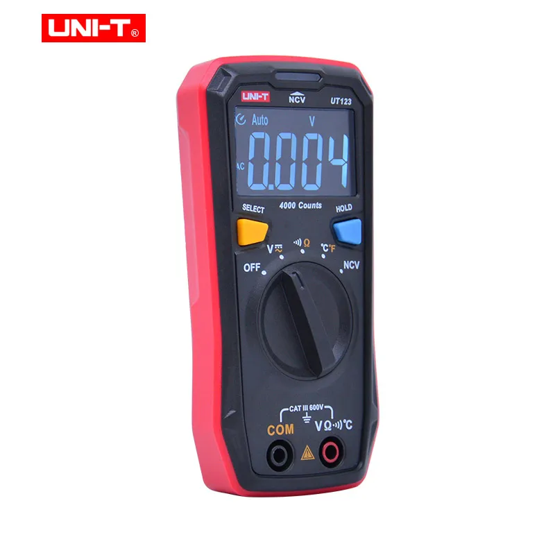 Goede UNI T 4000 Counts Mini Digitale Multimeter UT123 EBTN Kleur Screen Display AC DC Spanning Temperatuur NCV Tester