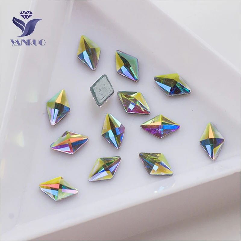 

YANRUO 2562HF AB Rhombus 5*8 6*10mm Flat Back Rhinestone Hotfix Glass Crystal Hot Fix Strass For Clothing