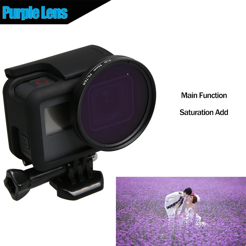 CPL + UV + ND8 + ND2 + Star 8 + Red + Yellow + FLD//Purple Lens Filter for GoPro HERO5 Sport Action Camera Proffesional 52mm Lens Filter /& Waterproof Housing Case Adapter Ring Camere Accessories