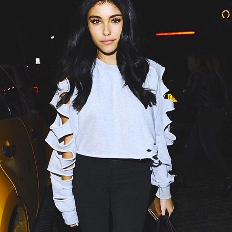 Для женщин Свободные Кофты Причинно рукавом выдалбливают Drop Shoulder Crop толстовки