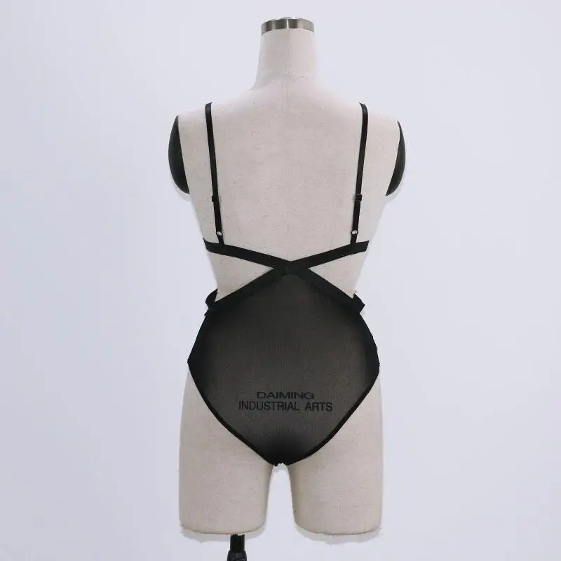 mesh bodysuit 2018 Women Lace Bodysuits Deep V Neck Spaghetti Strap Sleepwear Mesh Patchwork See Through Rompers Ladies Sheer Overalls Femme fishnet bodysuit