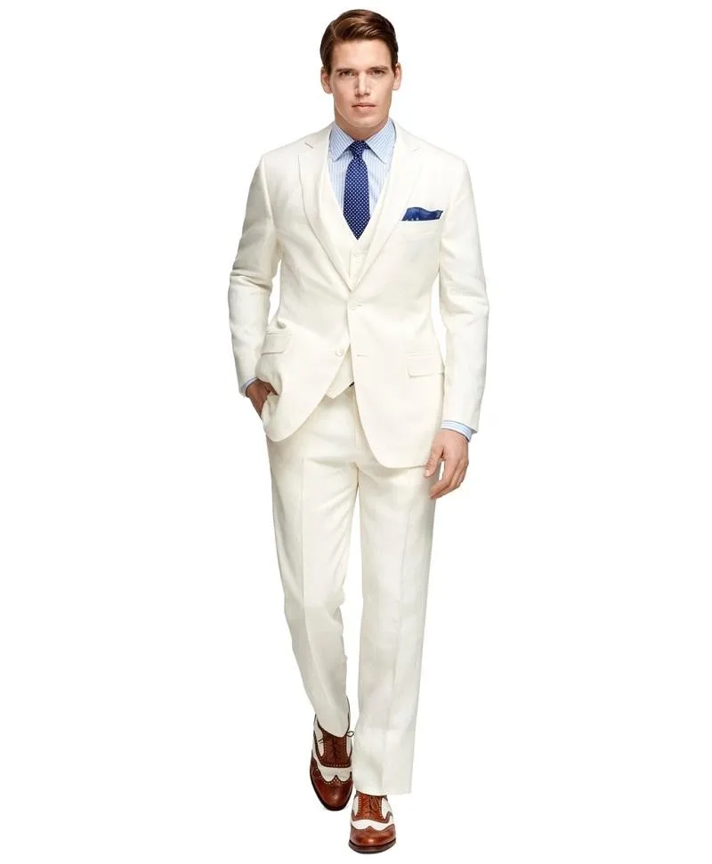 Custom Made Groom Tuxedo Ivory Groomsmen Notch Lapel
