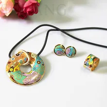 Красочный весенний лист река Дизайн Эмаль комплект ювелирных изделий(ожерелье, серьги, кольцо