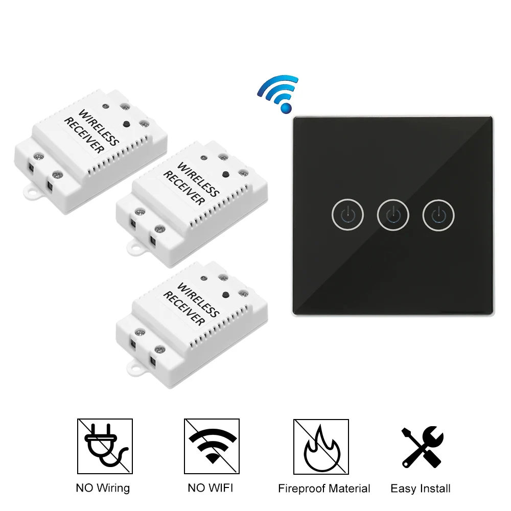 

Wireless Light Switch 1 Gang On/Off Switch for Lamps Lighting Appliances for Home Office Hotel Warehouse Black