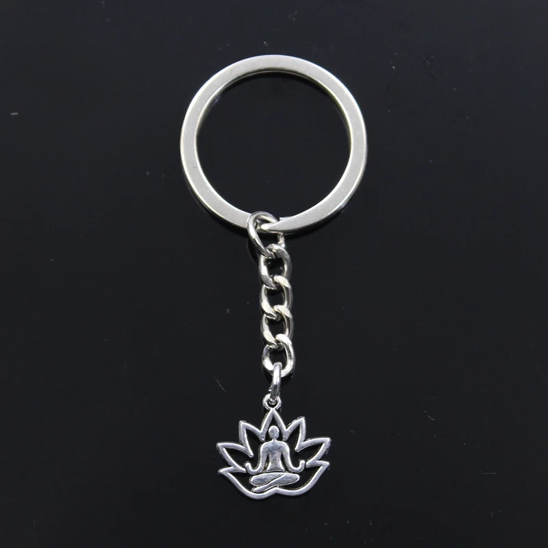 

Fashion Keychain 16x18mm yoga om lotus pose padmasana Pendants DIY Men Jewelry Car Key Chain Ring Holder Souvenir For Gift