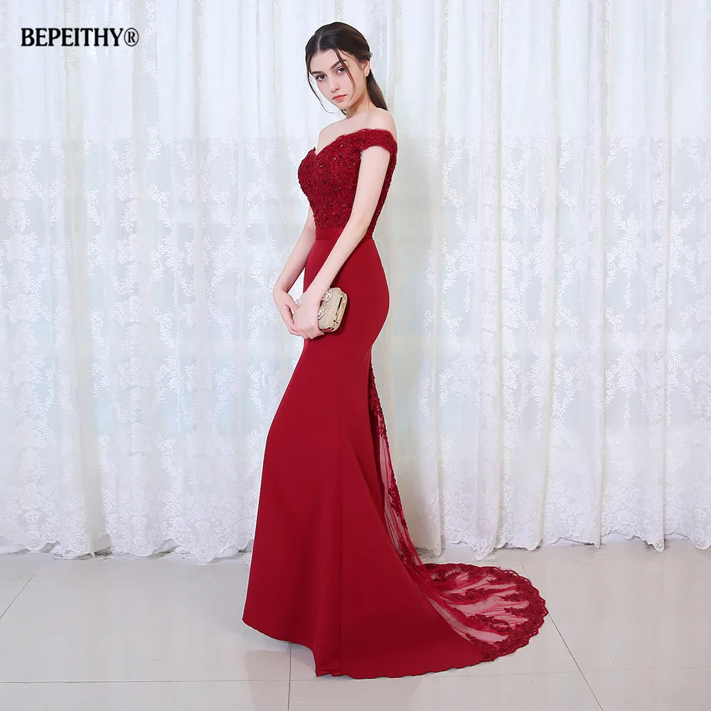 BEPEITHY халат De Soiree платье-рыбка бордового цвета длинное вечернее платье вечерние элегантные Праздничное Платье длинное выпускное платье 2019 с поясом - изображение