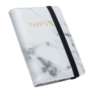 White marble pattern complex standard size passport cover with bandage waterproof pu leather passport holder with traveling