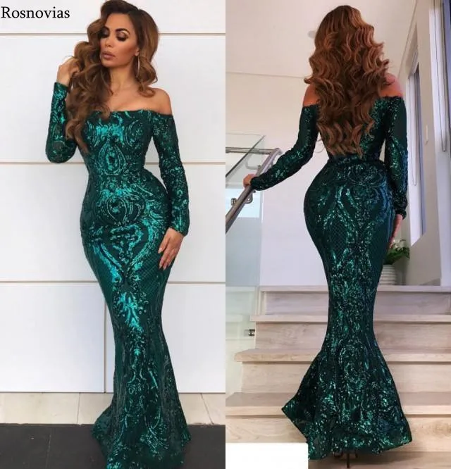 

Vintage Off Shoulder Mermaid Evening Dresses Long Sleeves Zipper Back Appliques Beaded Formal Party Prom Gowns Robe De Soirйe