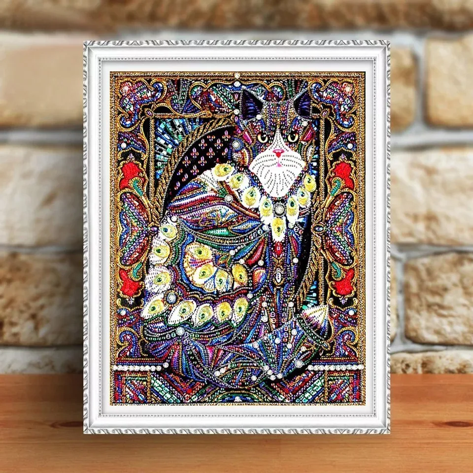 Huacan Diamond Painting Cat 5d Diy Diamond Embroidery Animal Partial Round Drill Special Shaped Dia - 32919429346