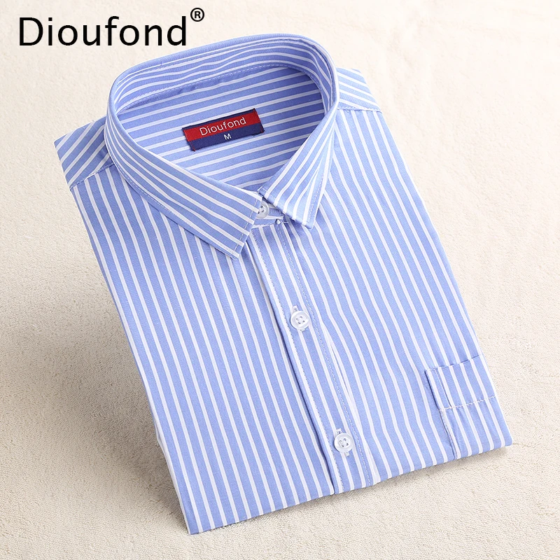 

Dioufond Striped Women Long Sleeve Ladies Office Shirts Blue Stripes Regular Turn down Collar Pocket Blouse Shirt Blusas 2017